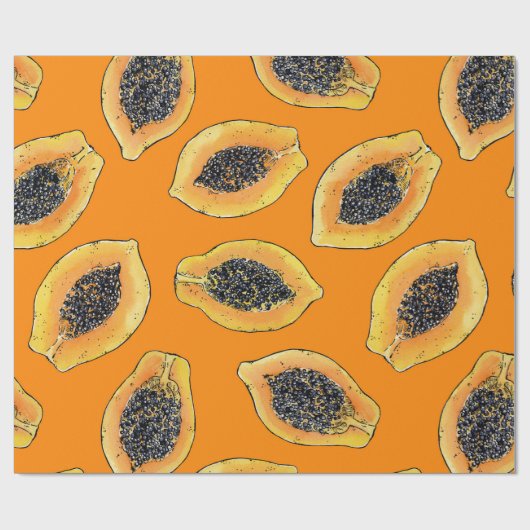 Papaya plakjes op sinaasappel cadeaupapier (Vlak)