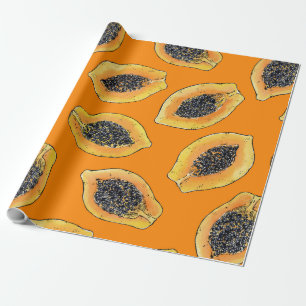 Papaya plakjes op sinaasappel cadeaupapier