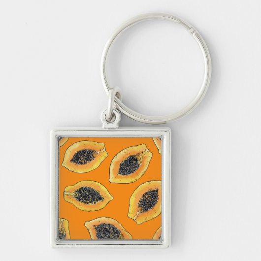 Papaya plakjes op sinaasappel sleutelhanger (Voorkant)