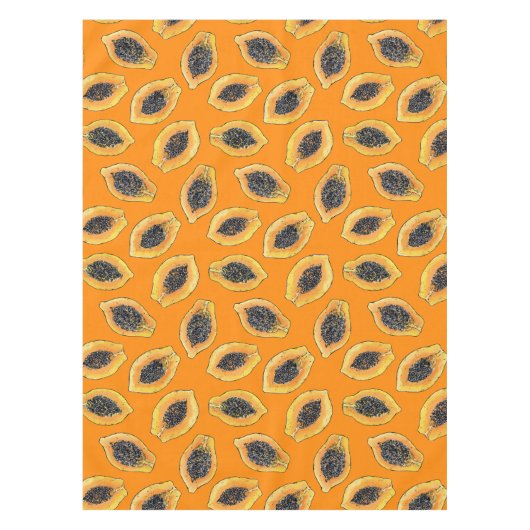 Papaya plakjes op sinaasappel tafelkleed (Voorkant)