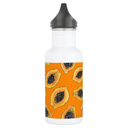 Papaya plakjes op sinaasappel waterfles  (Links)
