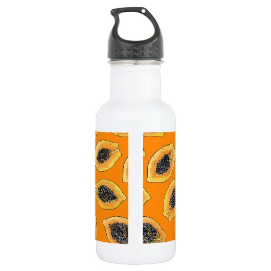 Papaya plakjes op sinaasappel waterfles  (Achterkant)