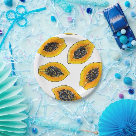 Papaya snijdsels papieren bordje (Feest)