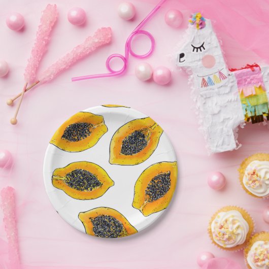 Papaya snijdsels papieren bordje (Feest)