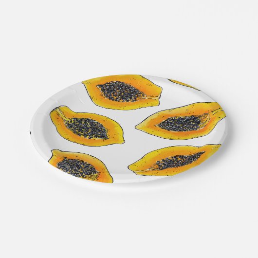 Papaya snijdsels papieren bordje (Gekanteld)