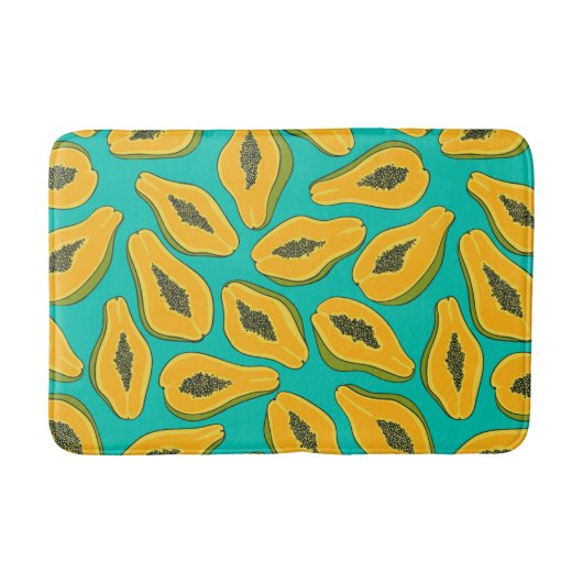 Papaya snijwonden op turquoise badmat (Voorkant)