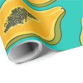 Papaya snijwonden op turquoise cadeaupapier (Rol Hoek)