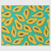 Papaya snijwonden op turquoise cadeaupapier (Vlak)