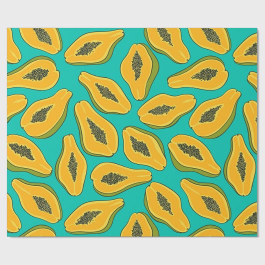 Papaya snijwonden op turquoise cadeaupapier (Vlak)