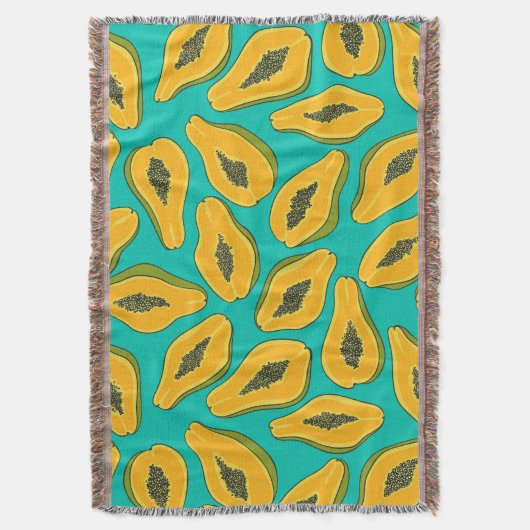 Papaya snijwonden op turquoise deken (Voorkant Verticaal)