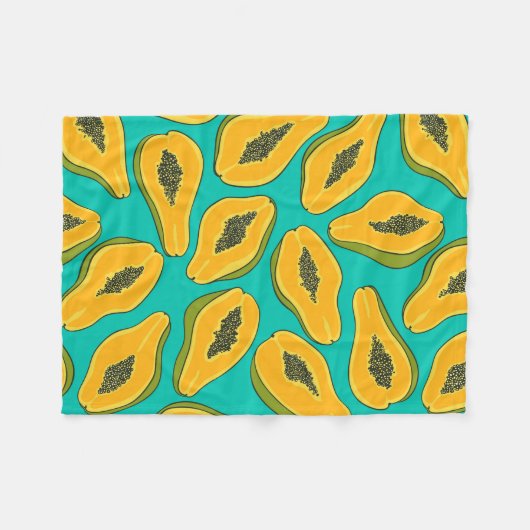 Papaya snijwonden op turquoise fleece deken (Voorkant (Horizontaal))