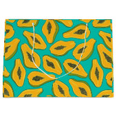 Papaya snijwonden op turquoise groot cadeauzakje (Voorkant)