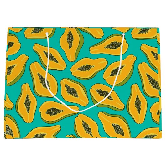 Papaya snijwonden op turquoise groot cadeauzakje (Voorkant)