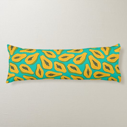 Papaya snijwonden op turquoise lichaamskussen (Voorkant)
