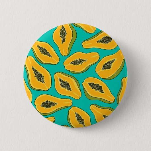 Papaya snijwonden op turquoise ronde button 5,7 cm (Voorkant)