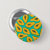 Papaya snijwonden op turquoise ronde button 5,7 cm (Voorkant /achterkant)