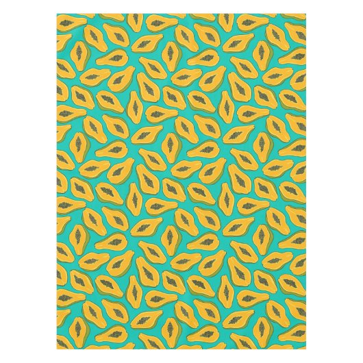 Papaya snijwonden op turquoise tafelkleed (Voorkant)