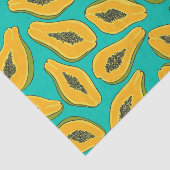 Papaya snijwonden op turquoise tissuepapier (Detail)