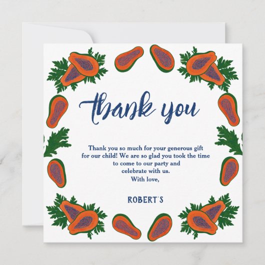 Papaya Sweet Fruit Summer Hartelijk dank Kaart (Voorkant)