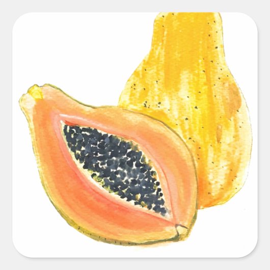 Papaya-waterverf Vierkante Sticker (Voorkant)