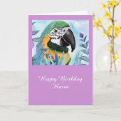 Papegaai aanpasbare verjaardag kaart (Gele Bloem)