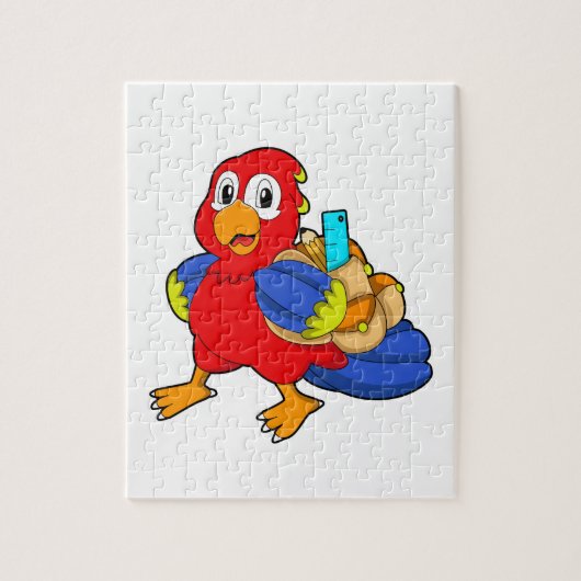 Papegaai als leerling met rugzak legpuzzel (Verticaal)