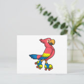 Papegaai als schaatser met rollerschaatsen briefkaart (Staand voorkant)