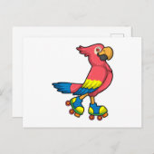 Papegaai als schaatser met rollerschaatsen briefkaart (Voorkant / Achterkant)
