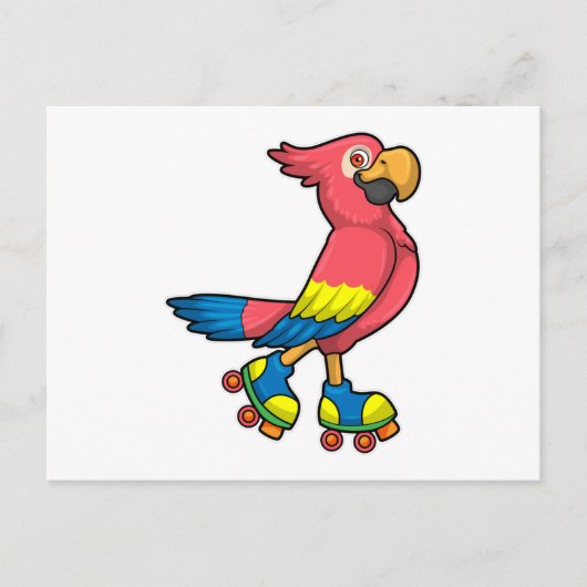 Papegaai als skater met rollerschaatsen briefkaart (Voorkant)