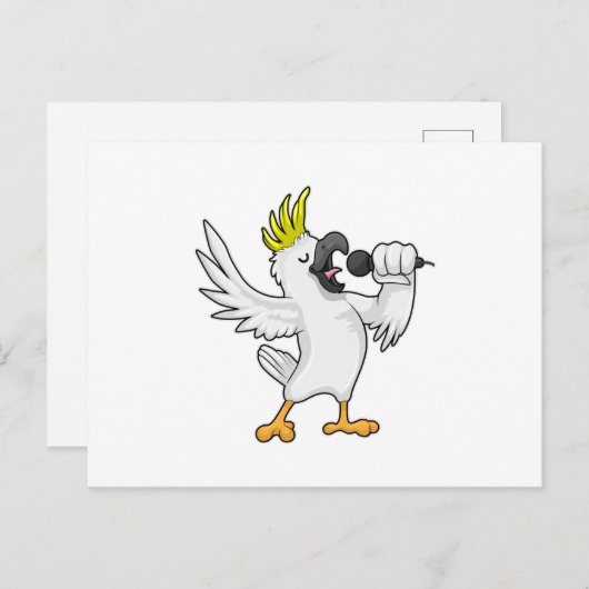 Papegaai als zanger met microfoon briefkaart (Voorkant / Achterkant)