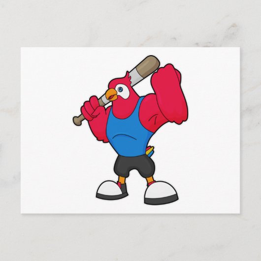 Papegaai bij honkbal met honkbalknuppel briefkaart (Voorkant)