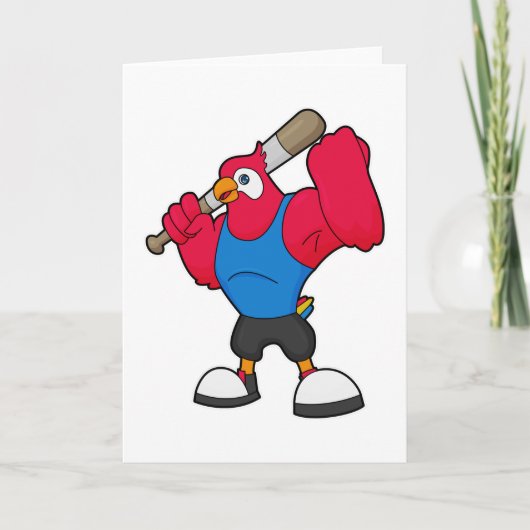 Papegaai bij honkbal met honkbalknuppel kaart (Voorkant)