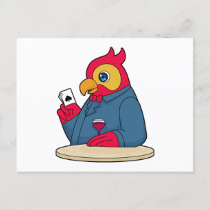 Papegaai bij Poker met Pokerkaarten Briefkaart