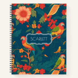 Papegaai Bloemen Kleurrijk Gepersonaliseerd Patroo Notitieboek