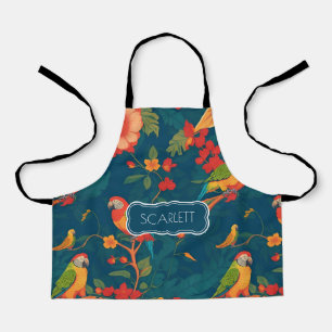 Papegaai Bloemen Kleurrijk Gepersonaliseerd Patroo Schort
