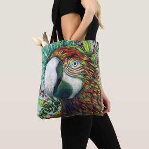 Papegaai Bloemrijke Tropische Groene Grappige Bood Tote Bag