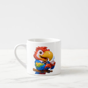 Papegaai die espressomok drinkt espresso kop