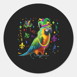Papegaai dragen Mardi Gras kralen Jester Pet gemas Ronde Sticker