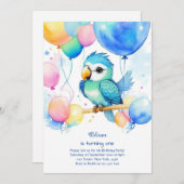 Papegaai eerste verjaardag uitnodiging (Voorkant / Achterkant)