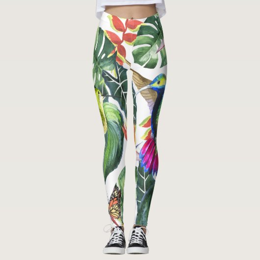 Papegaai en kolibrie tropisch leggings (Voorkant)