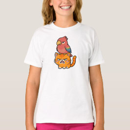 Papegaai en oranje kat t-shirt
