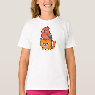 Papegaai en oranje kat t-shirt