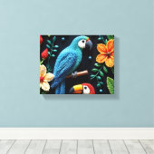 Papegaai en toekan in een bos met kralen canvas afdruk (Insitu (Houten vloer))