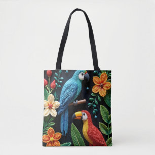 Papegaai en toekan in een bos met kralen tote bag