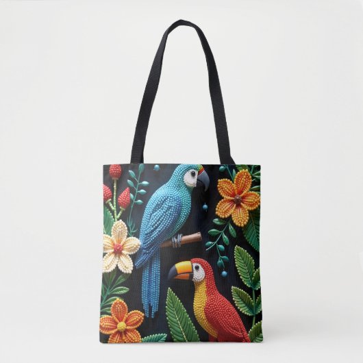 Papegaai en toekan in een bos met kralen tote bag (Voorkant)