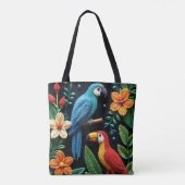 Papegaai en toekan in een bos met kralen tote bag (Achterkant)