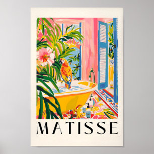Papegaai in bad Art Print, roze dopamine decor, Poster