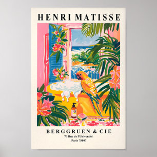 Papegaai in bad Poster, roze Maximalist Decor, T Poster