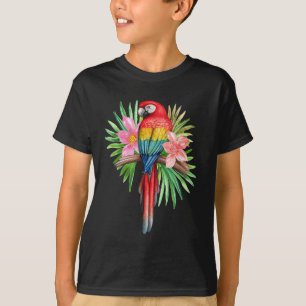 Papegaai in tropische bloemen zomer strand tiki fe t-shirt