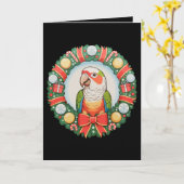 Papegaai Kerst Krans Groene Wang Conure Kerstmis Kaart (Gele Bloem)